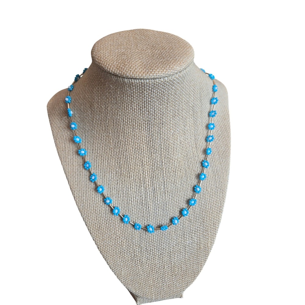 Roxanne Assoulin Necklace Flower Beaded Blue Lightweight Kidcore Colorful
